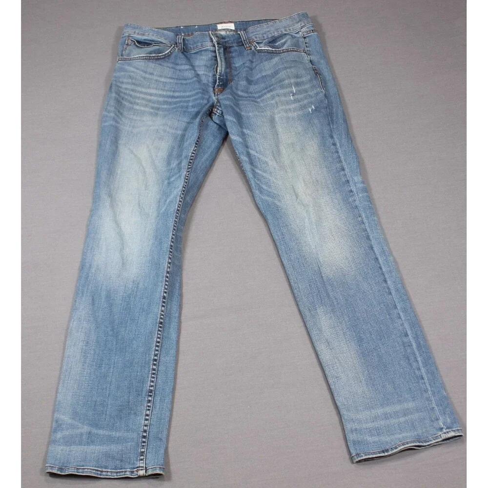 Hudson Byron Straight Jeans Mens Blue Straight Leg Denim Distressed 38
